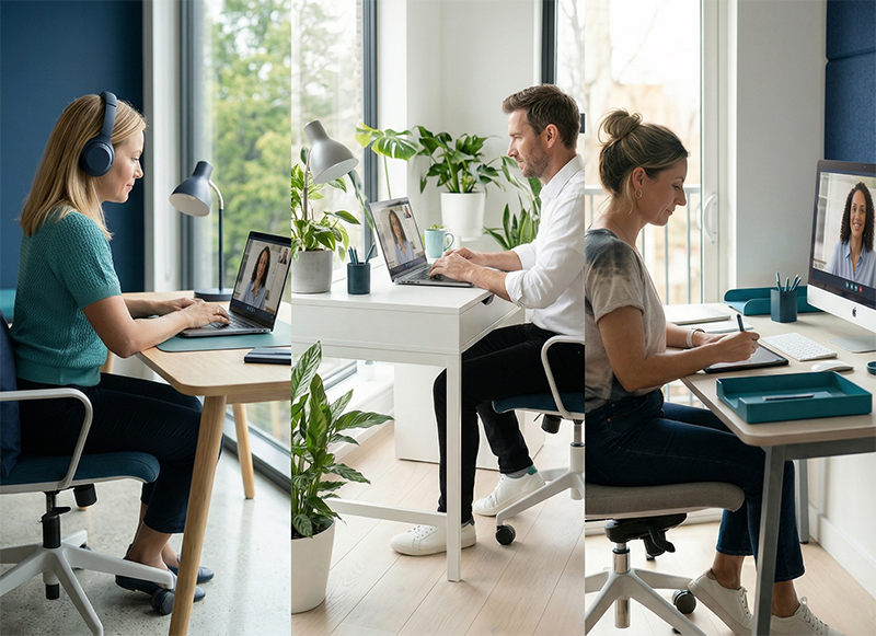 Lernende Erwachsene an Laptops und Tablets – Online-Weiterbildung bei Next Level Campus